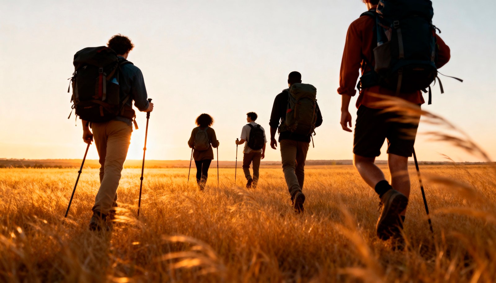 Randonneurs au coucher du soleil